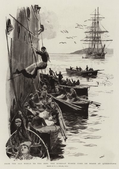 From the Old World to the New, the Bumboat Women Come on Board at Queenstown by William Lionel Wyllie